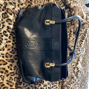 Gorgeous vintage black leather Marino Orlandi satchel. EUC. Exterior zip pocket.